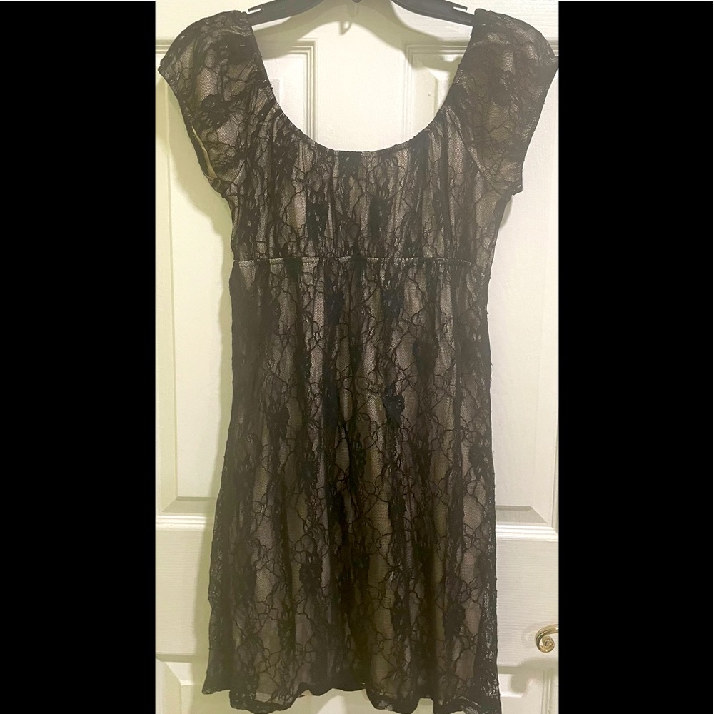 Black and Beige Mini Party Dress